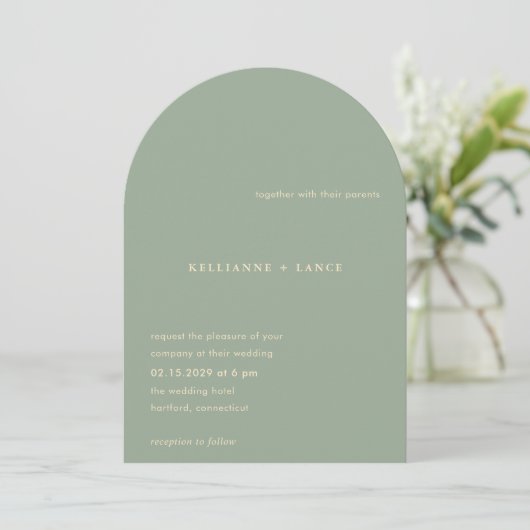 Kellianne Sage Green Modern Wedding Kaart (Staand voorkant)