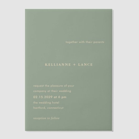 Kellianne Sage Green Modern Wedding Vellum Uitnodigingen (Voorkant)