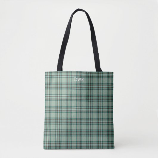 Kelly Clan Tartan Mint Groen Plaid Monogram Tote Bag (Voorkant)