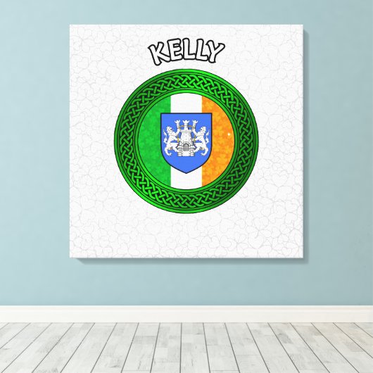 Kelly Crest & Celtic Knot op Shamrock Canvas Print (Insitu (Houten vloer))