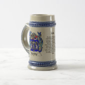 Kelly Family Crest op een stein Bierpul (Voorkant links)