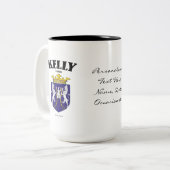 Kelly Family Crest, Vertaling & Betekenis Tweekleurige Koffiemok (Voorkant links)