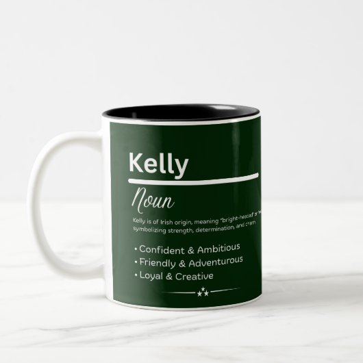 Kelly, Girl Personalized Name Definition Mug Tweekleurige Koffiemok (Links)
