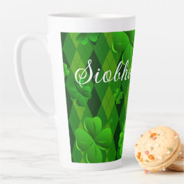 Kelly Green Argyle Irish Clovers Latte Mok