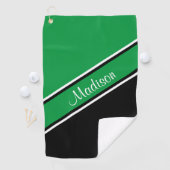 Kelly Green Black Diagonal Stripe Script Name Golfhanddoek (Insitu)