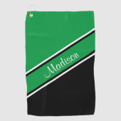 Kelly Green Black Diagonal Stripe Script Name Golfhanddoek (Voorkant)