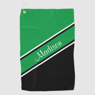 Kelly Green Black Diagonal Stripe Script Name Golfhanddoek
