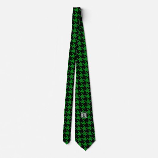 Kelly Green & Black Large Houndstooth Check Stropdas (Achterkant)