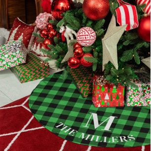 Kelly Green Buffalo Plaid Familie Monogram Kerstboom Rok