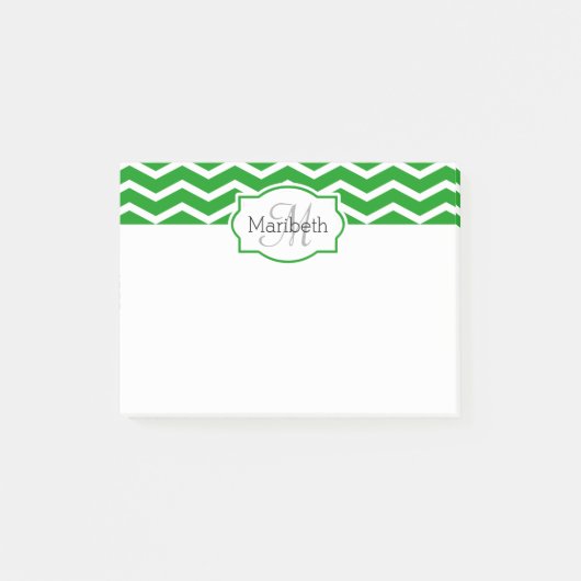 Kelly Green Chevron Name Monogrammed Post-it® Notes (Voorkant)