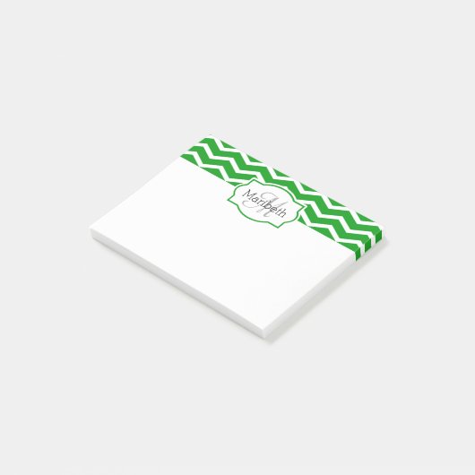 Kelly Green Chevron Name Monogrammed Post-it® Notes (Schuin)