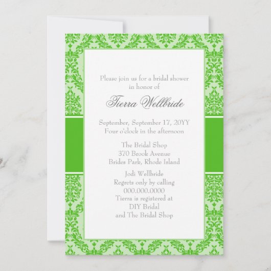 Kelly Green Damask Bridal Shower Uitnodiging (Voorkant)