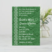 Kelly Green Damask Lace Wedding Invitations Kaart (Staand voorkant)