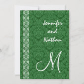 Kelly Green Damask Lace Wedding Invitations Kaart (Achterkant)