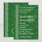 Kelly Green Damask Lace Wedding Invitations Kaart (Voorkant / Achterkant)