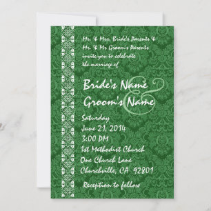 Kelly Green Damask Lace Wedding Invitations Kaart