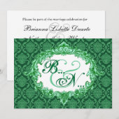 Kelly Green Damask Monogram Wedding Sjabloon Kaart (Voorkant / Achterkant)