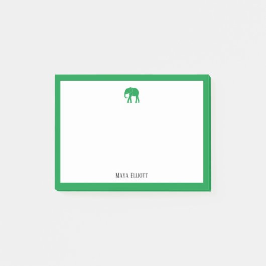 Kelly Green Elephant en Border in White met Name Post-it® Notes (Voorkant)
