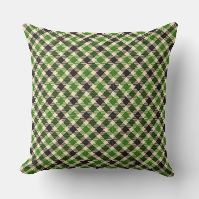 Kelly Green en Black Tartan Plaid 2 Vierkant Kusse Kussen (Voorkant)