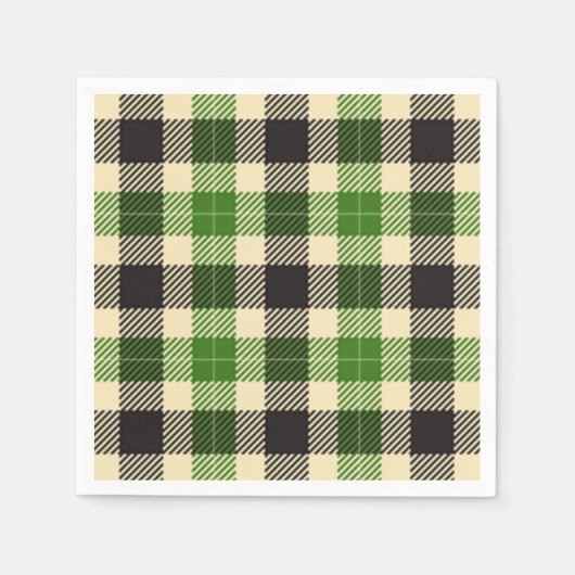 Kelly Green en Black Tartan Plaid Papieren servett Servetten (Voorkant)