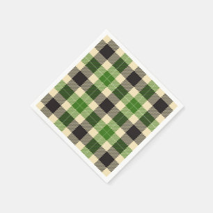 Kelly Green en Black Tartan Plaid Papieren servett Servetten