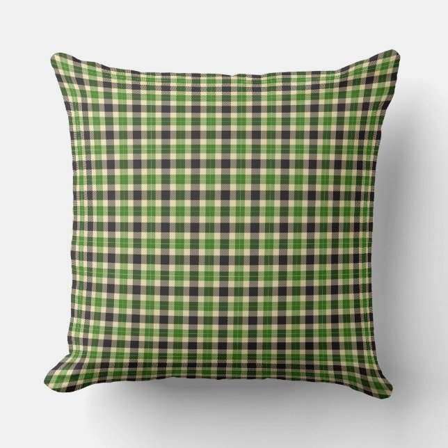 Kelly Green en Black Tartan Pset Square Pillow Kussen (Voorkant)