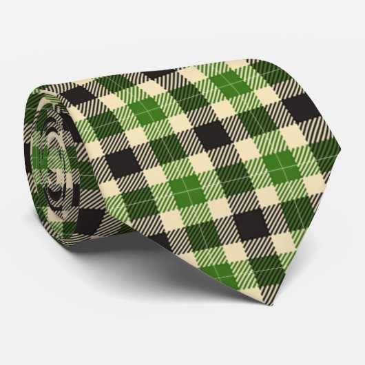 Kelly Green en Black Tartan Pset Stropdas (Opgerold)