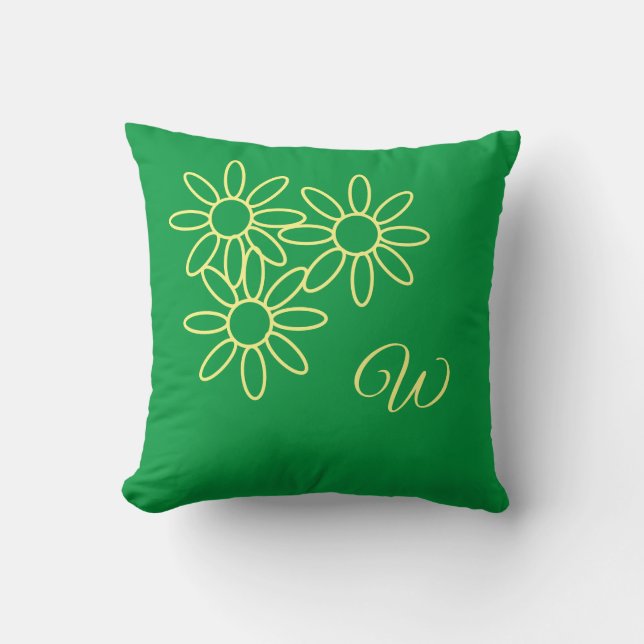 Kelly Green Flower & Monogram Kussen (Voorkant)