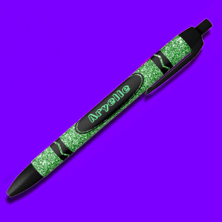 Kelly Green Glitter Crayon Aangepaste naam Push Pe Zwarte Inkt Pen