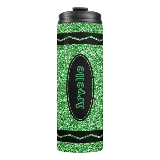 Kelly Green Glitter Crayon Hot Drink Naam Tumbler Thermosbeker (Voorkant)