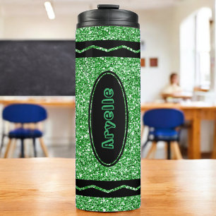 Kelly Green Glitter Crayon Hot Drink Naam Tumbler Thermosbeker