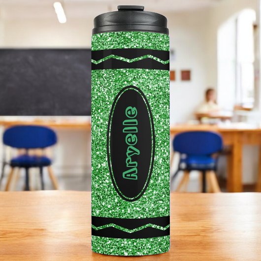 Kelly Green Glitter Crayon Hot Drink Naam Tumbler Thermosbeker