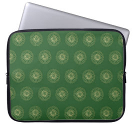 Kelly Green | Golden Zinnia Flower Medallions Laptop Sleeve