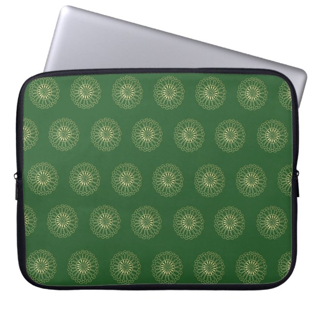 Kelly Green | Golden Zinnia Flower Medallions Laptop Sleeve (Voorkant)