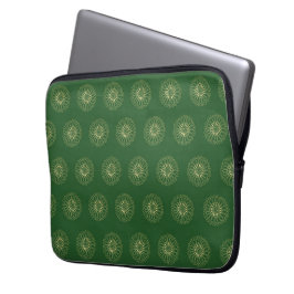 Kelly Green | Golden Zinnia Flower Medallions Laptop Sleeve