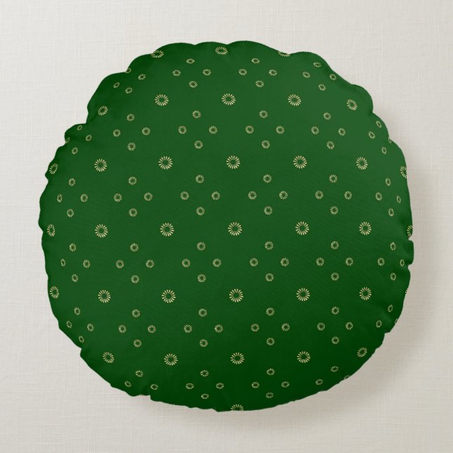 Kelly Green | Gouden Zinnia Zon Rond Kussen (Voorkant)
