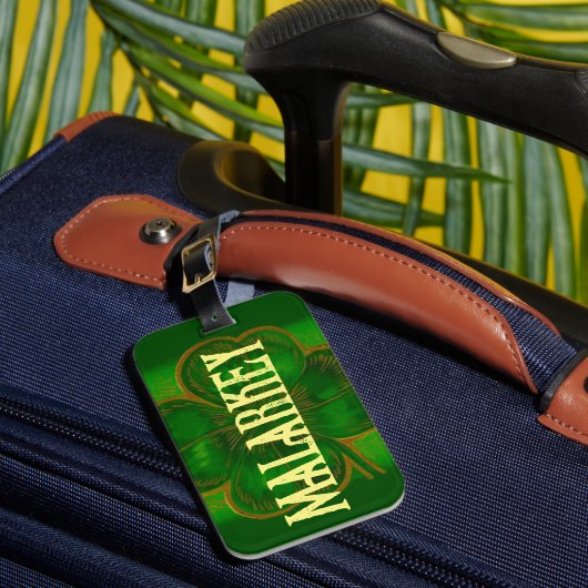 Kelly Green Lucky Clover malarkey Irish Amer BS L Bagagelabel (Voorkant Insitu 1)