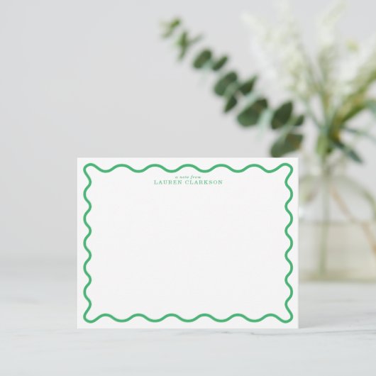 Kelly Green Modern Wavy Border Note Card Kaart (Staand voorkant)