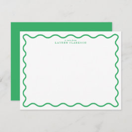 Kelly Green Modern Wavy Border Note Card Kaart