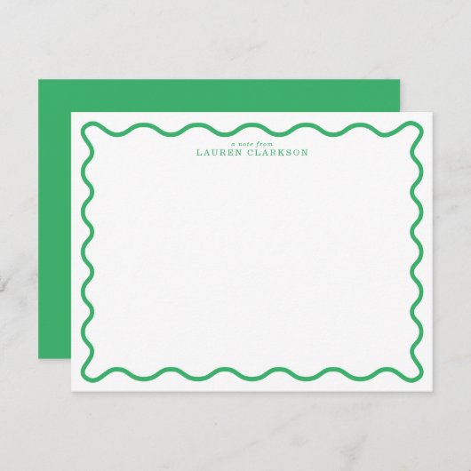 Kelly Green Modern Wavy Border Note Card Kaart (Voorkant / Achterkant)