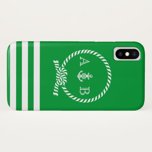 Kelly Green Nautical Rope en Anchor Monogrammed Case-Mate iPhone Case (Achterkant (horizontaal))
