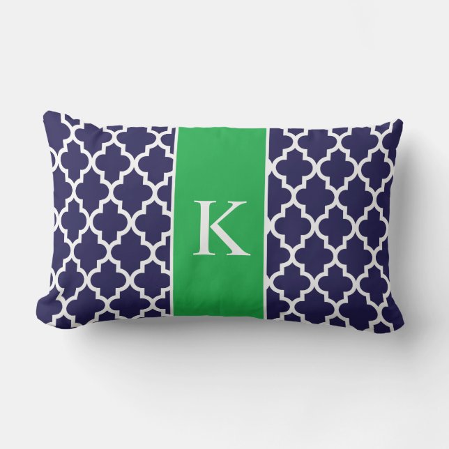 Kelly Green Navy Blue Moroccan Custom Monogram Kussen (Voorkant)