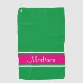 Kelly Green Pink Stripe Script Name Golfhanddoek (Voorkant)