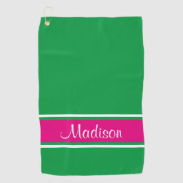 Kelly Green Pink Stripe Script Name Golfhanddoek