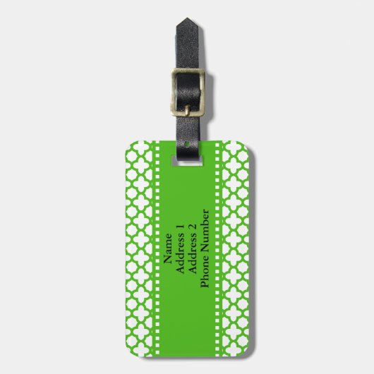 Kelly Green Quatrefoil Pattern Bagagelabel (Voorkant verticaal)