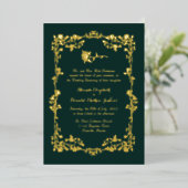 Kelly Green  Roos Border Folie Uitnodiging (Staand Voorkant)