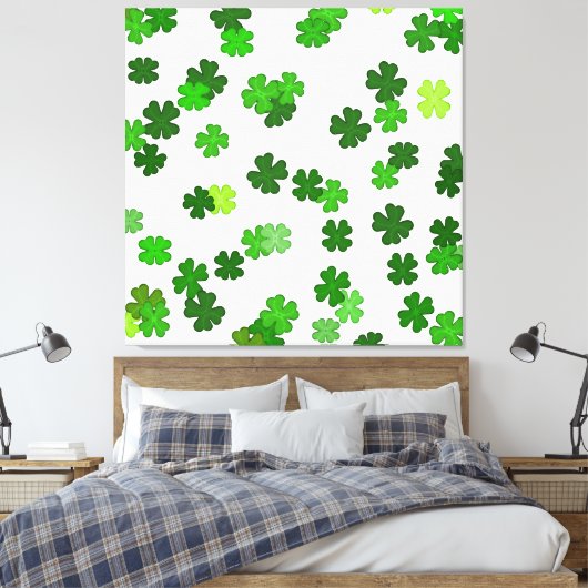 Kelly green "Shamrocks Falling" Canvas Afdruk (Insitu (Slaapkamer))