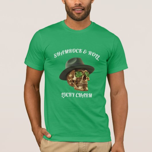 Kelly Green Skull Shamrock St Patrick T-shirt (Voorkant)