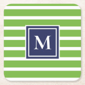 Kelly Green Stripe Modern Monogram Kuststrand Kartonnen Onderzetters (Voorkant)