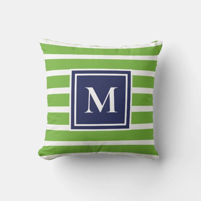 Kelly Green Stripe Modern Monogram Kuststrand Kussen (Voorkant)